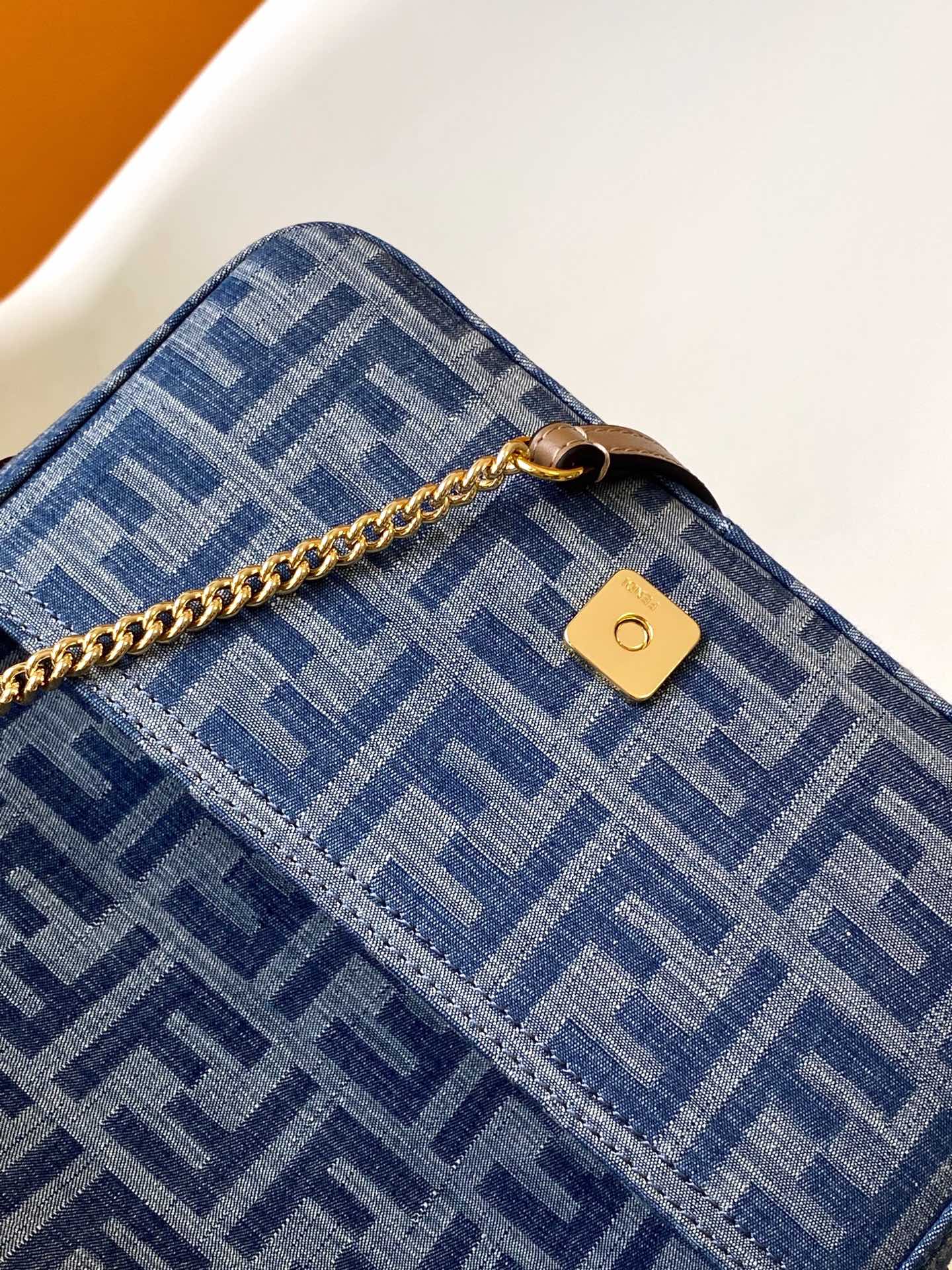 Fendi Mini Baguette FF Chenille Shoulder Bag Blue